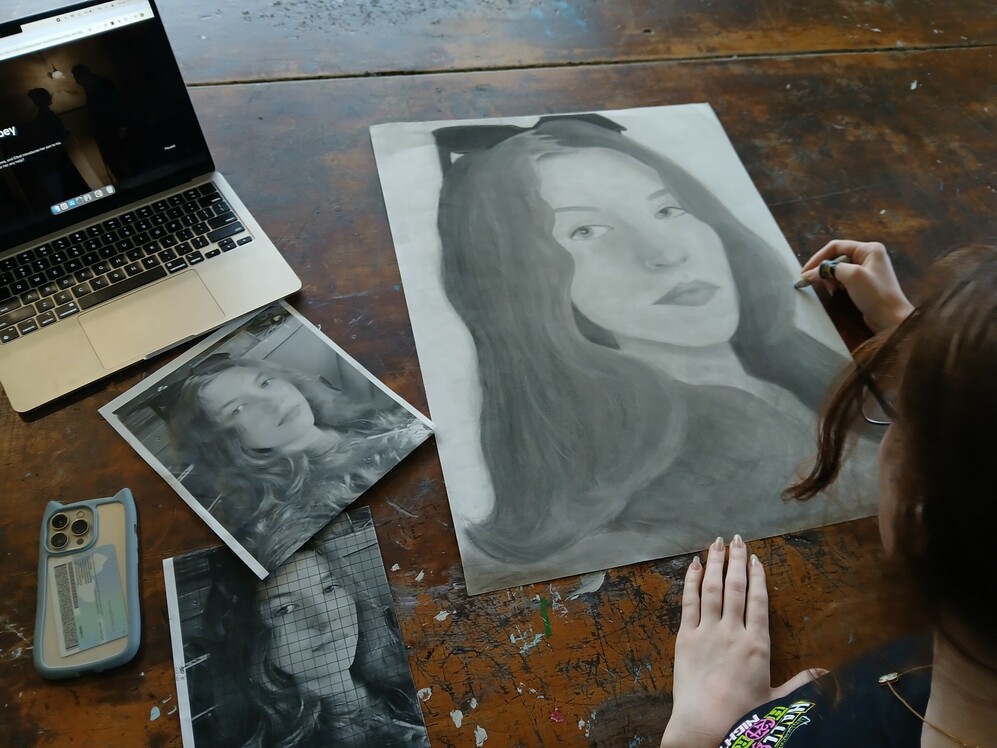 student pencil drawing of a face